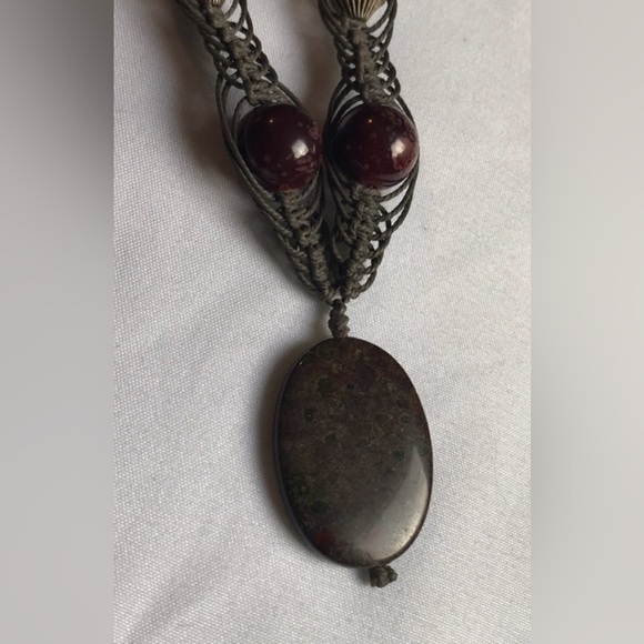 Handcrafted Dragons Blood Gemstone Beaded Macrame Necklace - Picture 8 of 12